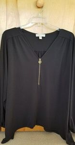 Michael Kors 3x long sleeve black gold zipper top
